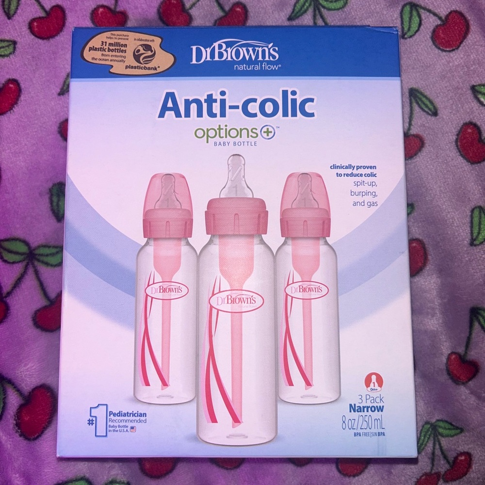 Pink Anti-Colic Baby Bottles 0+ months Flow 1